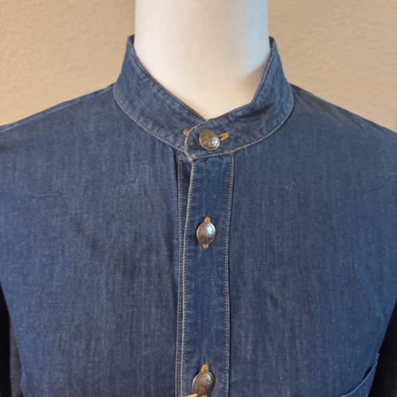 Men's Stubbs Wester Wear Denim Indian Head Button Banded Collar Shirt Size M - Picture 2 of 11